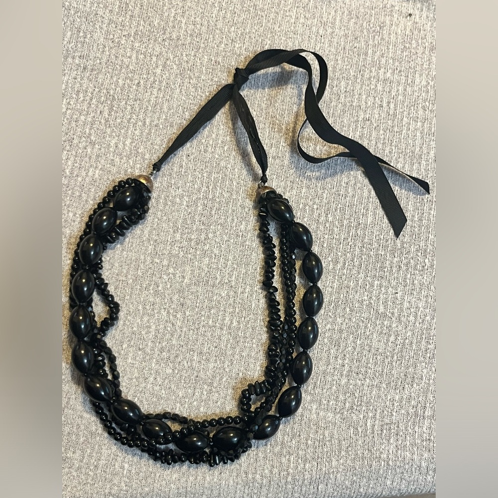 Vintage Multi-Stranded Gothic Theme Black Onyx Be… - image 1